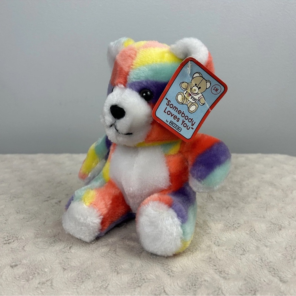 Swib Rainbow Teddy Bear Plush Stuffed Animal Somebody Vintage 1984 Purple Yellow